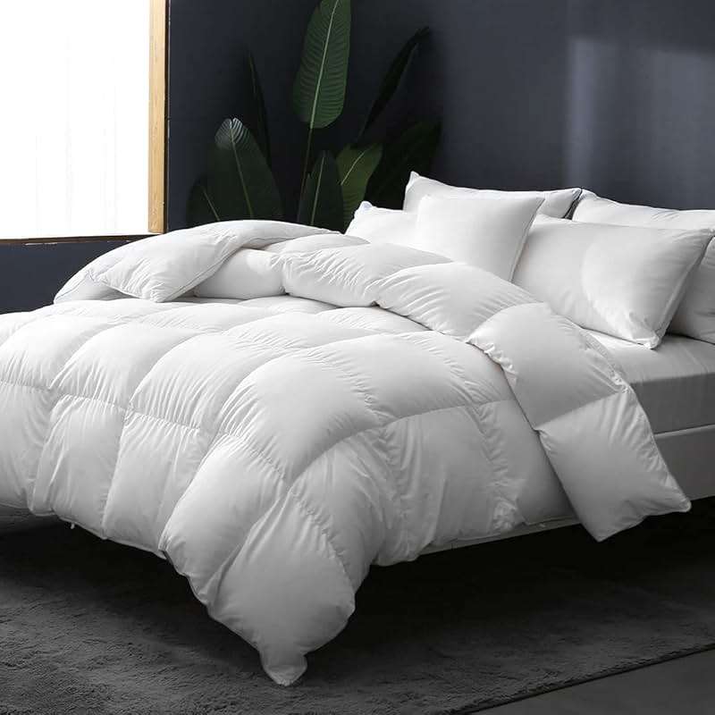APSMILE Luxury All Season Down Feather Fibers Comforter Full/Queen Size Duvet Insert - 100% Organic Cotton, High Fill Power Medium Warmth, (Ivory White, 90X90) - Image 3