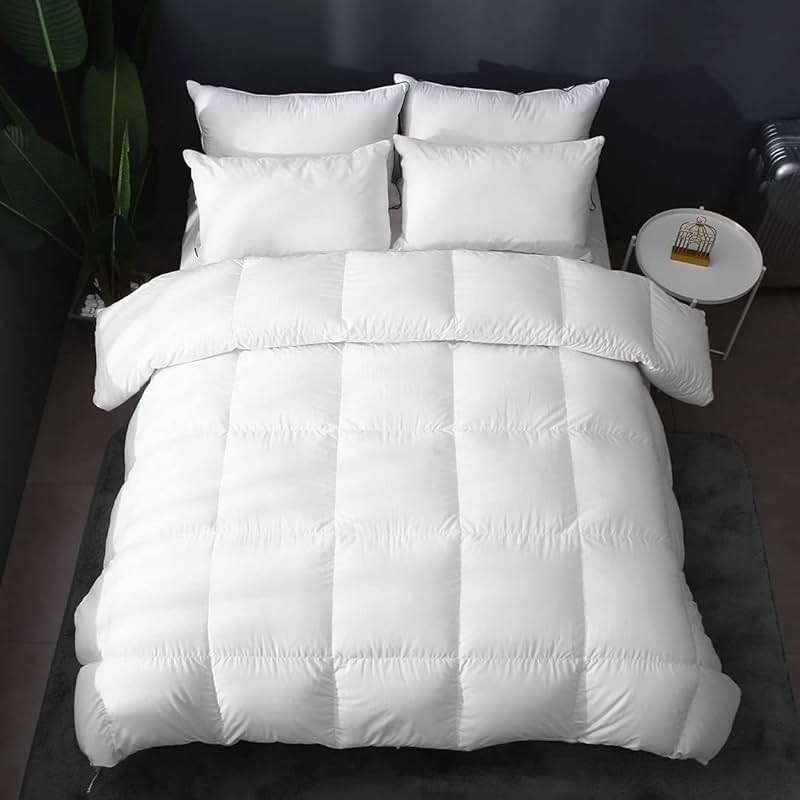 APSMILE Luxury All Season Down Feather Fibers Comforter Full/Queen Size Duvet Insert - 100% Organic Cotton, High Fill Power Medium Warmth, (Ivory White, 90X90) - Image 4