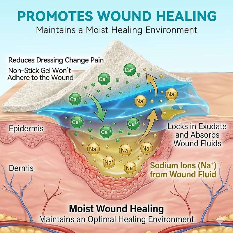 Dimora Calcium Alginate Wound Dressing, 4'' x 4'' Patches,10 Individual Sterile Pads, Soft and Highly Absorbent Dressing Gauze, Non-Stick Padding - Image 3