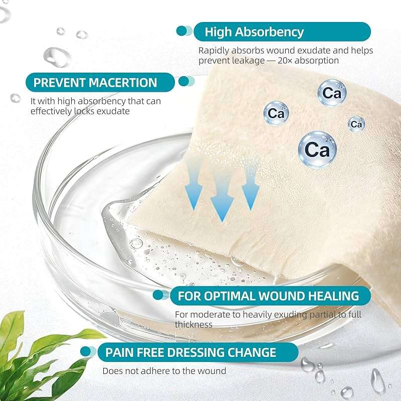 Dimora Calcium Alginate Wound Dressing, 4'' x 4'' Patches,10 Individual Sterile Pads, Soft and Highly Absorbent Dressing Gauze, Non-Stick Padding - Image 5