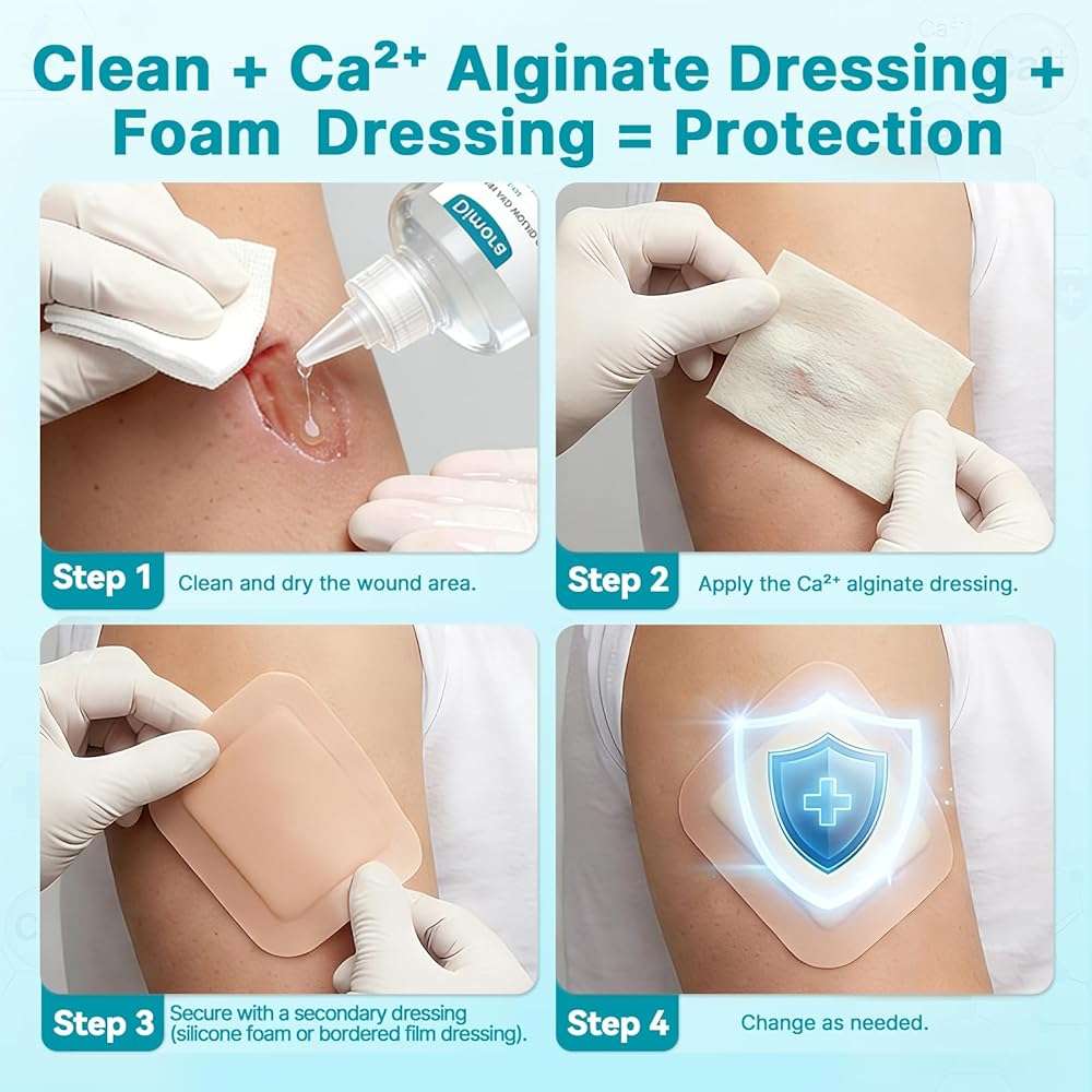 Dimora Calcium Alginate Wound Dressing, 4'' x 4'' Patches,10 Individual Sterile Pads, Soft and Highly Absorbent Dressing Gauze, Non-Stick Padding - Image 7