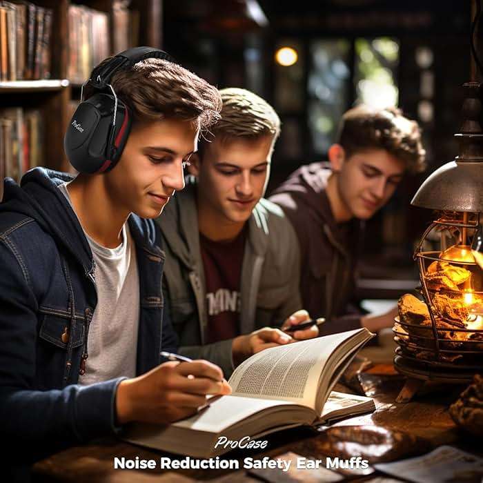 ProCase NRR 28dB Noise Reduction Ear Muffs, Foldable Adjustable Passive Noise Cancelling Headphones for Adults Kids Autism, Hearing Protection for Shooting, Construction, Mowing, Studying -Red - Image 2