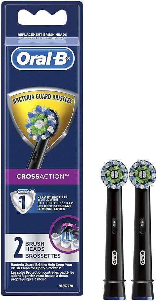 Oral-B CrossAction Electric Toothbrush Replacement Brush Head Refills, Black, 2 Count - Image 1
