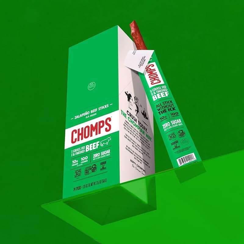 Chomps Grass-Fed and Finished Jalapeño Beef Jerky Snack Sticks 10-Pack - Keto, Paleo, Whole30, 10g Lean Meat Protein, Gluten-Free, Zero Sugar Food, Non-GMO - Image 7