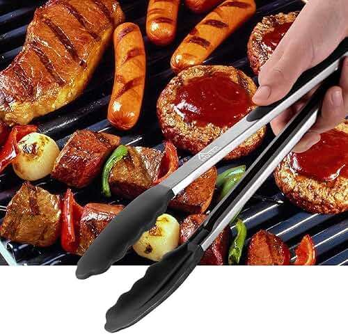HOTEC Premium Stainless Steel Locking Kitchen Tongs with Silicon Tips, Set of 2-9" and 12" - Image 5