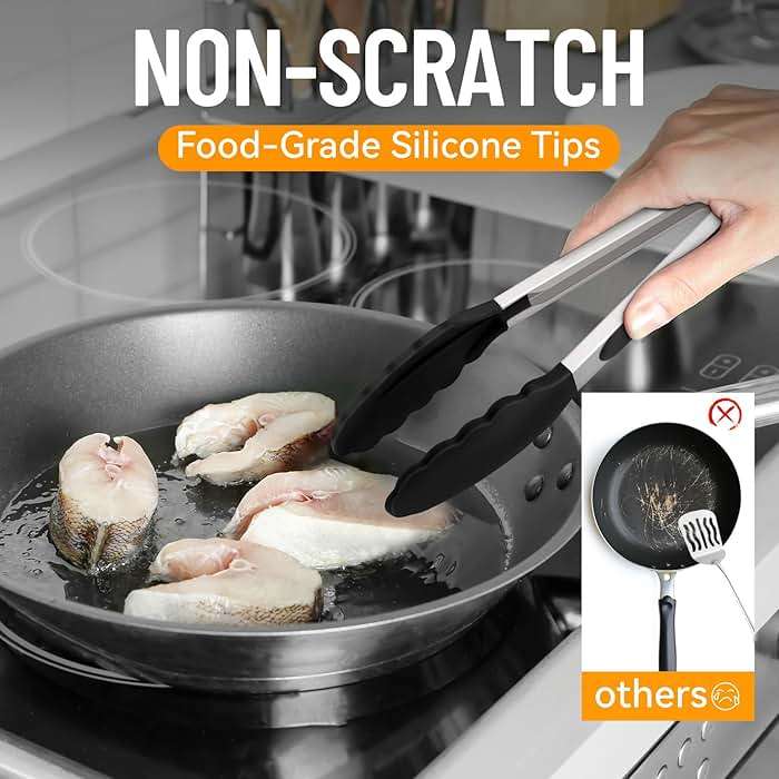 HOTEC Premium Stainless Steel Locking Kitchen Tongs with Silicon Tips, Set of 2-9" and 12" - Image 7