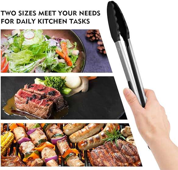 HOTEC Premium Stainless Steel Locking Kitchen Tongs with Silicon Tips, Set of 2-9" and 12" - Image 8
