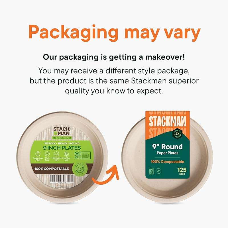 100% Compostable Paper Plates, Heavy Duty Disposable Plates [125-Pack] 9 Inch Plates - Eco-Friendly, Biodegradable Sugarcane Bagasse, Natural Unbleached Brown 9" Dinner Paper Plate Disposable - Image 7