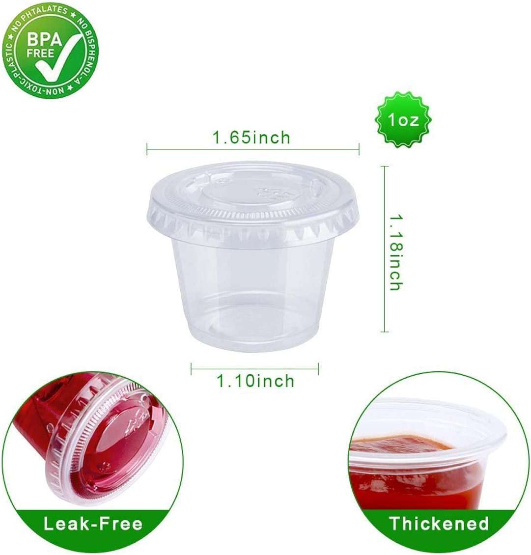 TashiBox 200 Sets - 1 Ounce Jello Shot Cups with Lids, Plastic Souffle Portion Cups with Lids, Clear - Image 2
