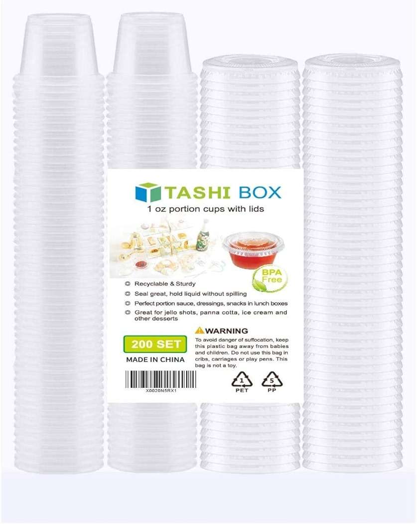 TashiBox 200 Sets - 1 Ounce Jello Shot Cups with Lids, Plastic Souffle Portion Cups with Lids, Clear - Image 5