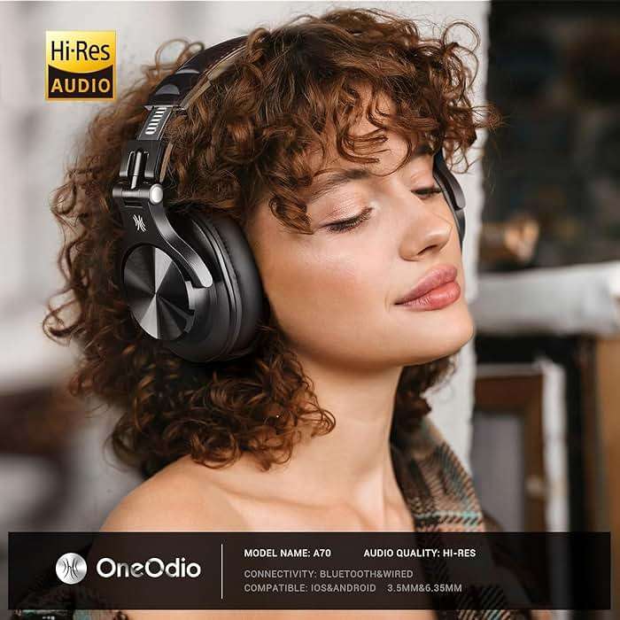 OneOdio A70 Bluetooth Over Ear Headphones, Wireless Headphones with 72H Playtime, Hi-Res, Built-in Mic, 3.5mm/6.35mm Wired Audio Jack for Studio Monitor & Mixing DJ Guitar AMP, Computer PC Gaming - Image 2