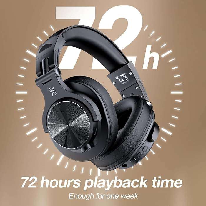 OneOdio A70 Bluetooth Over Ear Headphones, Wireless Headphones with 72H Playtime, Hi-Res, Built-in Mic, 3.5mm/6.35mm Wired Audio Jack for Studio Monitor & Mixing DJ Guitar AMP, Computer PC Gaming - Image 3