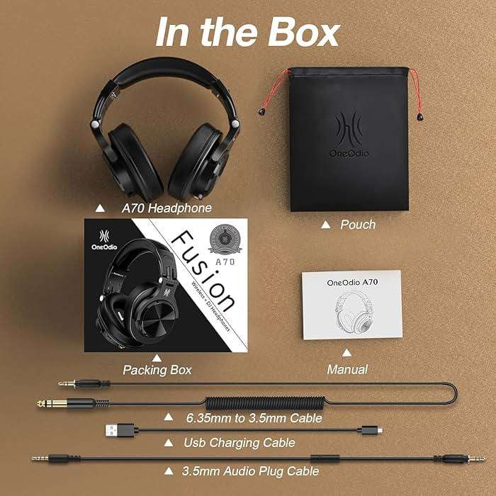 OneOdio A70 Bluetooth Over Ear Headphones, Wireless Headphones with 72H Playtime, Hi-Res, Built-in Mic, 3.5mm/6.35mm Wired Audio Jack for Studio Monitor & Mixing DJ Guitar AMP, Computer PC Gaming - Image 8