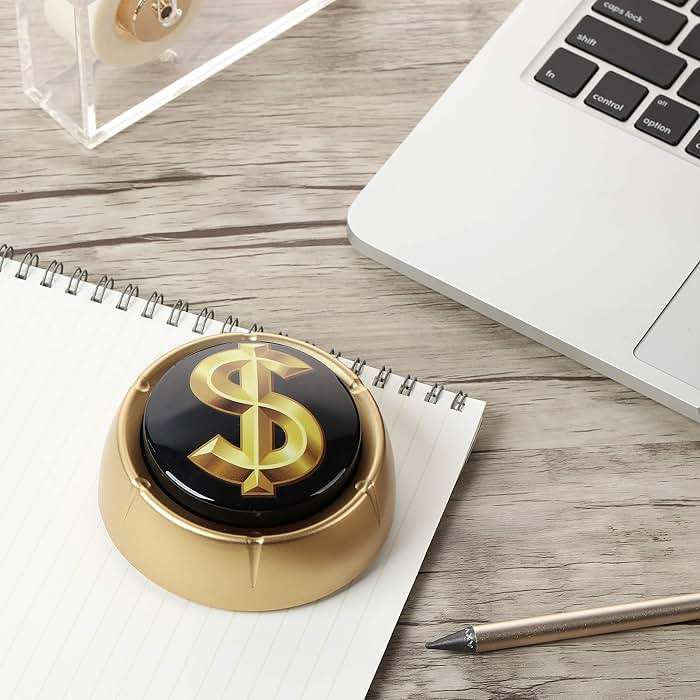 The Monocle Breakers Cash Register Sound Button – Loud Cha Ching Money Noise Push Button – Funny Gold Desk Toy Office Gift – Batteries Included - Image 2