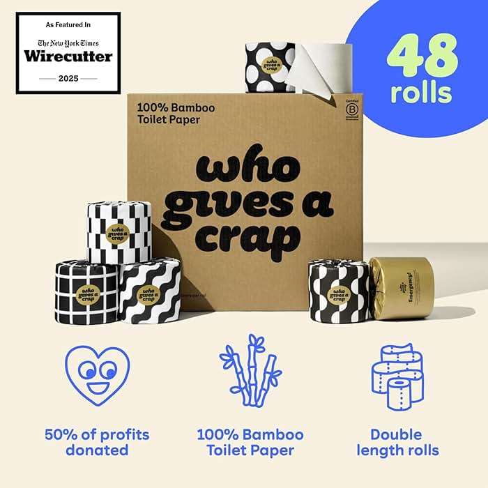 Who Gives A Crap 100% Bamboo Toilet Paper, 48 Rolls, 3 Ply, 370 Sheets, Long, Strong & Soft Toilet Tissue, Sustainable, Biodegradable, Renewable, Tree Free Bathroom Tissue Bulk Toilet Paper - Image 2