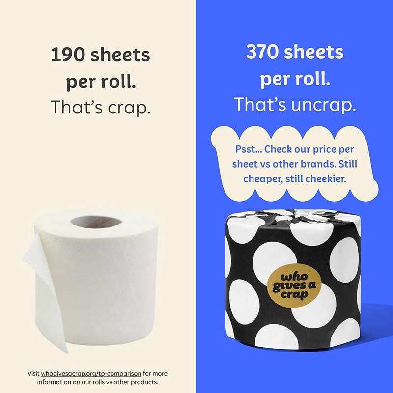 Who Gives A Crap 100% Bamboo Toilet Paper, 48 Rolls, 3 Ply, 370 Sheets, Long, Strong & Soft Toilet Tissue, Sustainable, Biodegradable, Renewable, Tree Free Bathroom Tissue Bulk Toilet Paper - Image 4