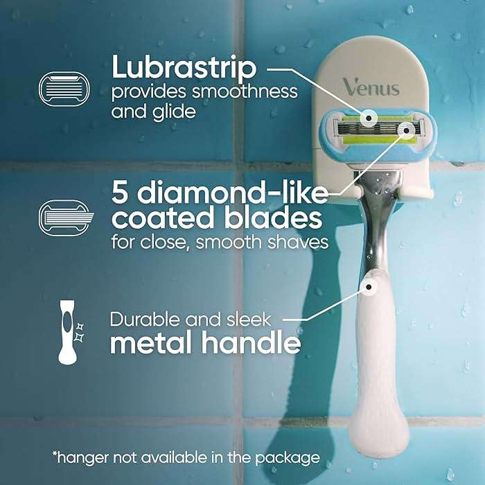 Gillette Venus Razor for Women, Extra Smooth, Includes 1 Reusable Razor Handle + 4 count 5-Bladed Razor Refills, Women's Razor with Durable Metal Handle and Shower Holder - Image 2