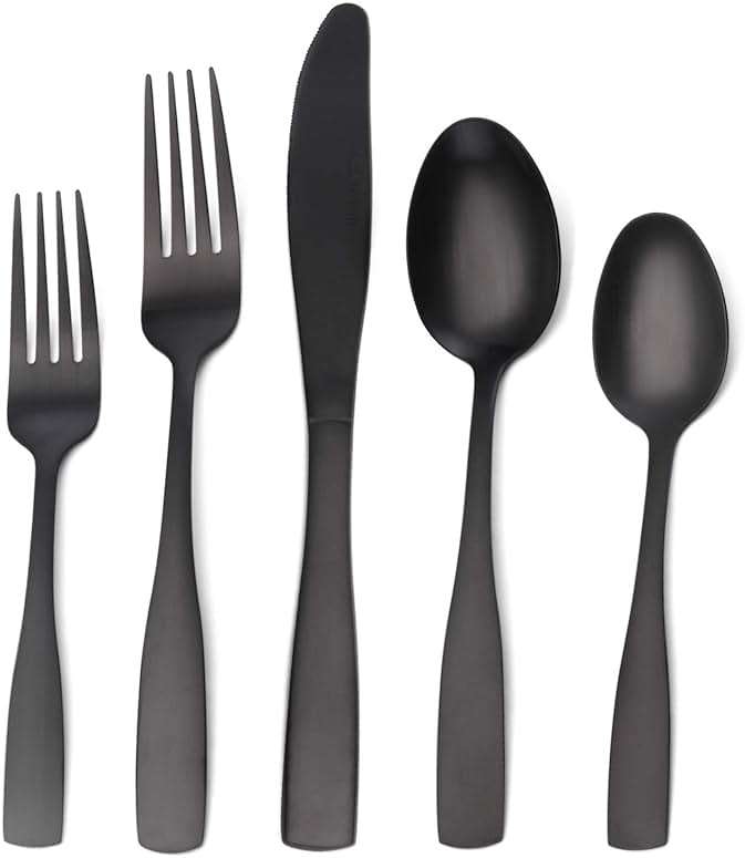 Matte Black Silverware Set, Satin Finish 20-Piece Stainless Steel Flatware set, Tableware Cutlery Set Service for 4, Utensils for Kitchens, Dishwasher Safe - Image 1