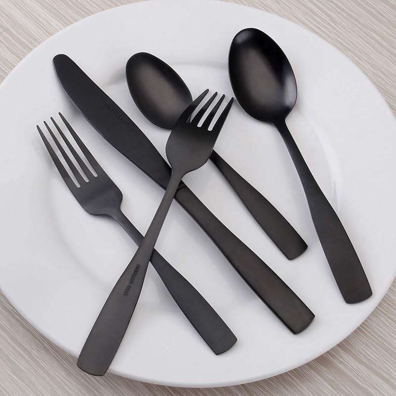 Matte Black Silverware Set, Satin Finish 20-Piece Stainless Steel Flatware set, Tableware Cutlery Set Service for 4, Utensils for Kitchens, Dishwasher Safe - Image 2