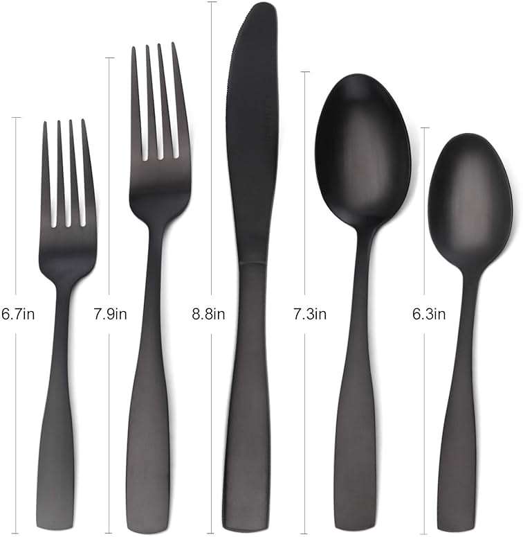 Matte Black Silverware Set, Satin Finish 20-Piece Stainless Steel Flatware set, Tableware Cutlery Set Service for 4, Utensils for Kitchens, Dishwasher Safe - Image 3