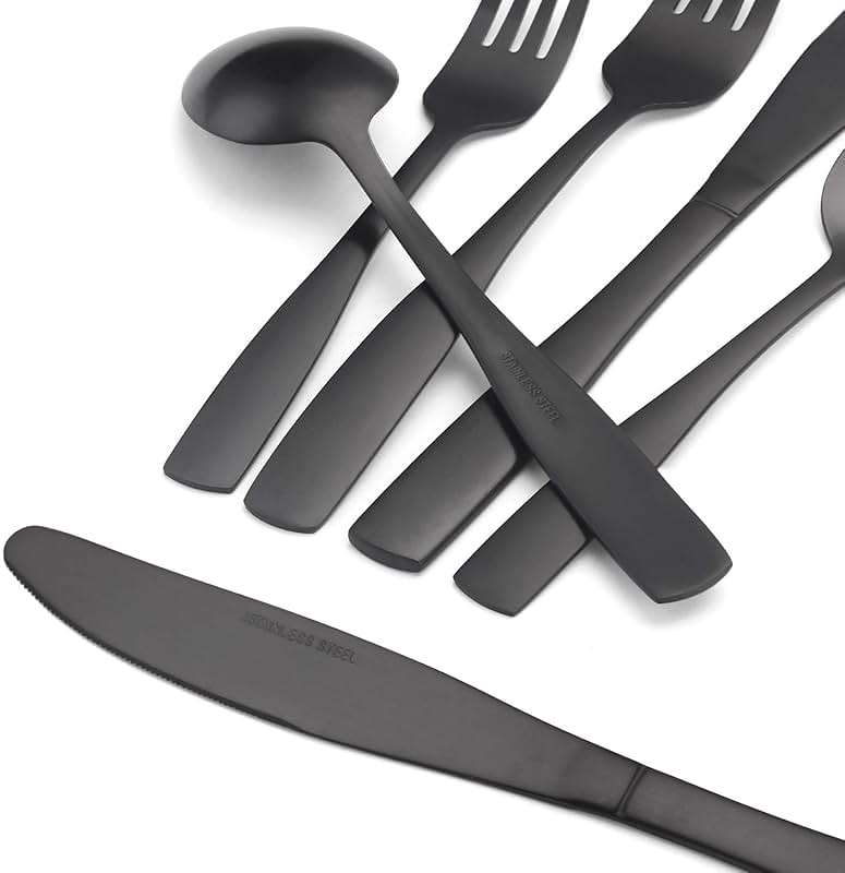 Matte Black Silverware Set, Satin Finish 20-Piece Stainless Steel Flatware set, Tableware Cutlery Set Service for 4, Utensils for Kitchens, Dishwasher Safe - Image 5