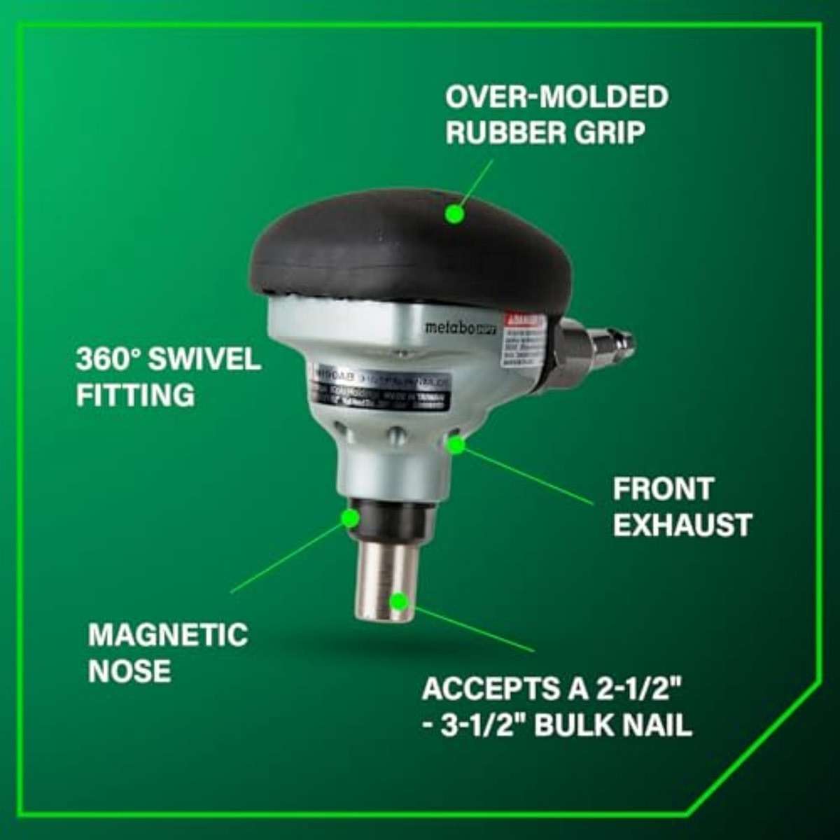 Metabo HPT Palm Nailer, Pro-Preferred Pneumatic Power Nailers, Palm Tool for Joist Hangers & Connectors, Magnetic Nose for Precise Fastening, 360° Swivel Plug, 2-1/2″ to 3-1/2″ Bulk Fasteners, NH90AB - Image 4