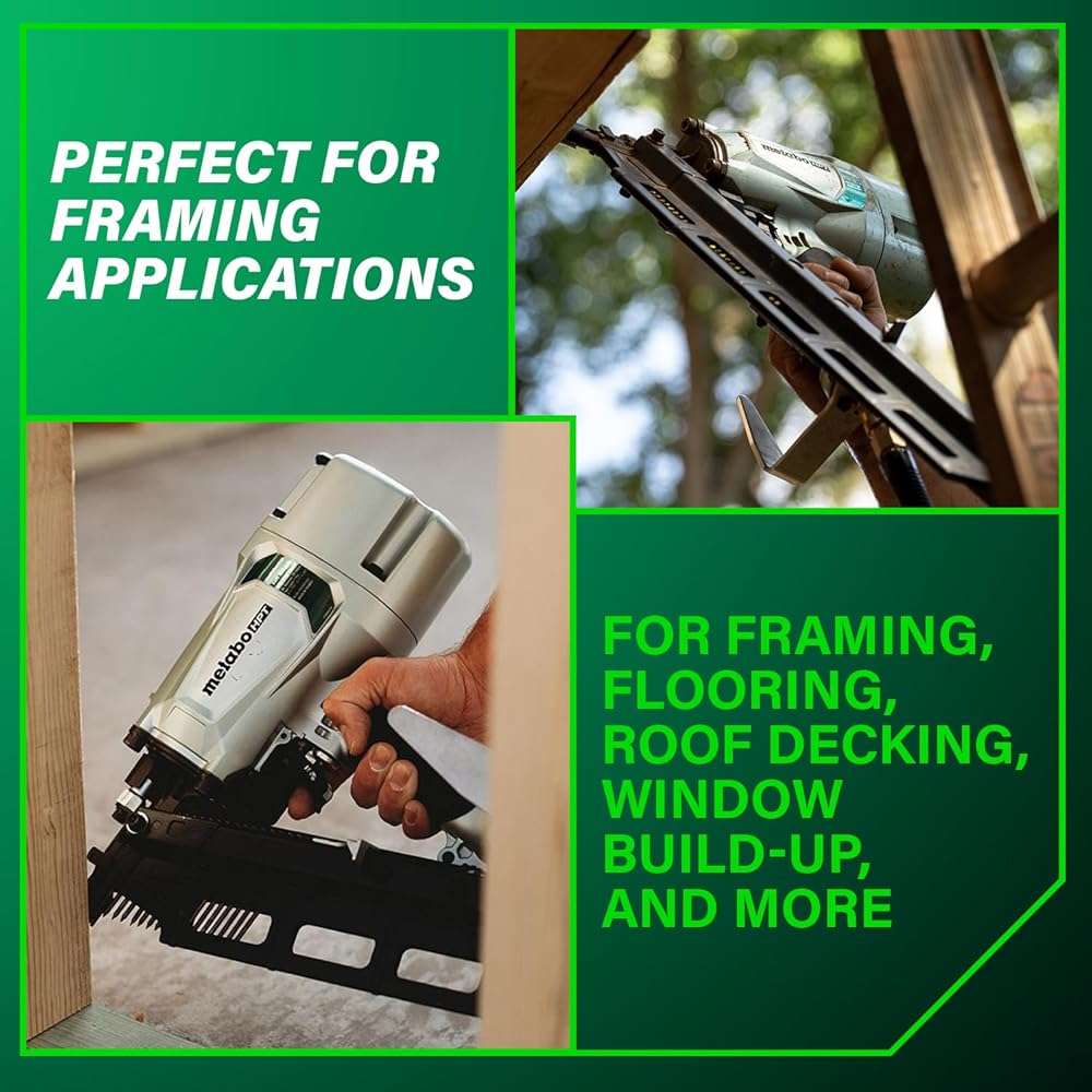 Metabo HPT Framing Nailer, Pro-Preferred Pneumatic Power Nailer & Framing Tool for Flooring, Roof Decking, Selectable Trigger & Rafter Hook, 21° 2" to 3-1/4" Plastic Collated Nails, NR83A5 - Image 4