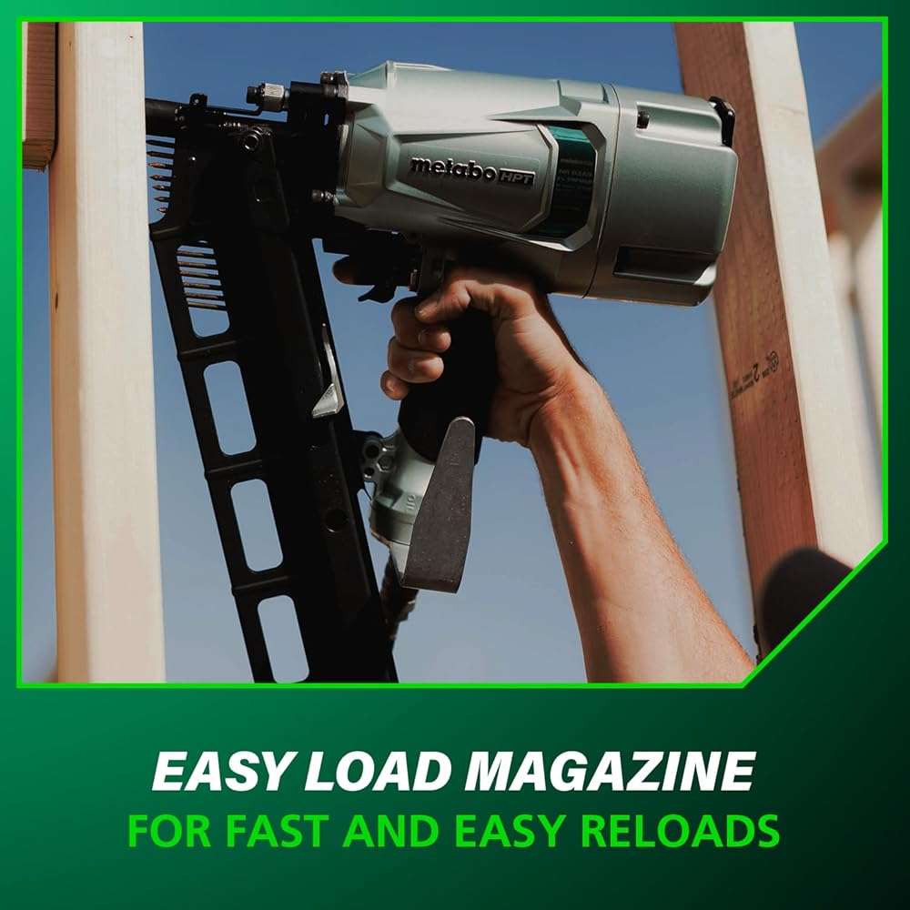 Metabo HPT Framing Nailer, Pro-Preferred Pneumatic Power Nailer & Framing Tool for Flooring, Roof Decking, Selectable Trigger & Rafter Hook, 21° 2" to 3-1/4" Plastic Collated Nails, NR83A5 - Image 9