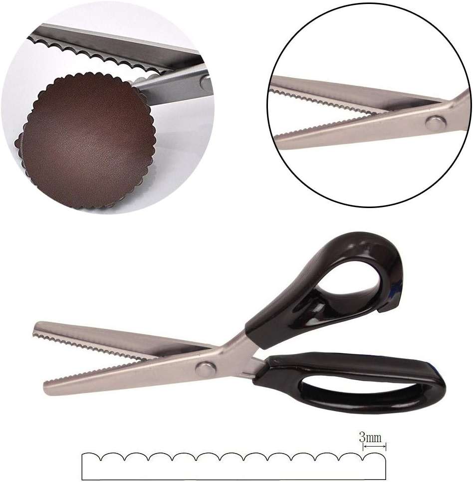 Professional Pinking Shears, Comfort Grip Handle Stainless Steel Dressmaking Scissors Sewing Art Craft Cut Tool, Serrated and Scalloped Blade Cutting Scissor for Fabric Decoration (Scalloped 3mm) - Image 3