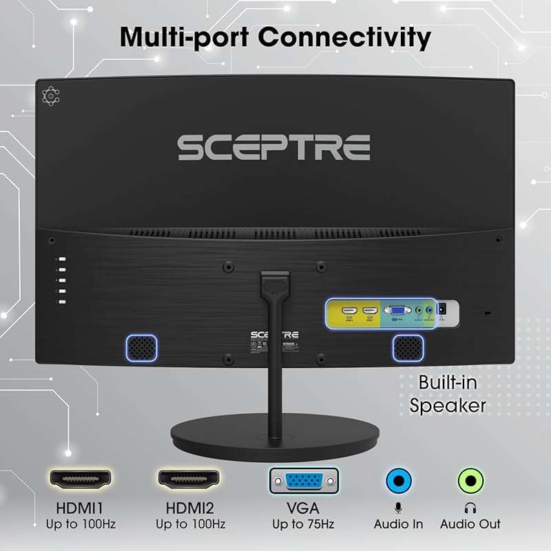 Sceptre Curved 27-inch Prime Monitor up to 100Hz 1080p, HDMI x2, VGA, 99% sRGB, Built-in Speakers, R1500, Machine Black 2025 (C275W-1920RN Series) - Image 4