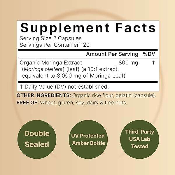 NatureBell Moringa 800mg Per Serving - 240 Capsules - Organic Moringa for Daily Immune, Energy & Skin Health Support* - Green Superfood - 3rd Party Tested, Non-GMO & Gluten-Free - Image 2