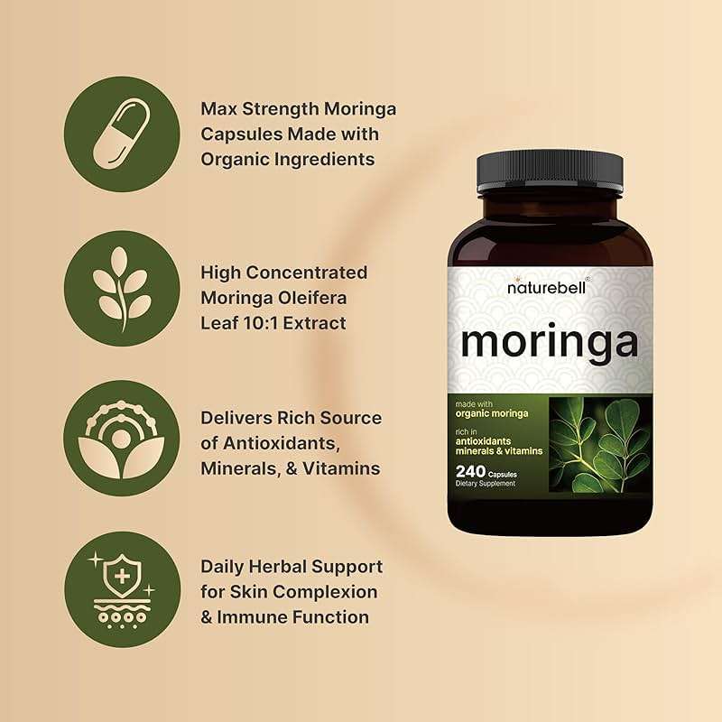 NatureBell Moringa 800mg Per Serving - 240 Capsules - Organic Moringa for Daily Immune, Energy & Skin Health Support* - Green Superfood - 3rd Party Tested, Non-GMO & Gluten-Free - Image 3
