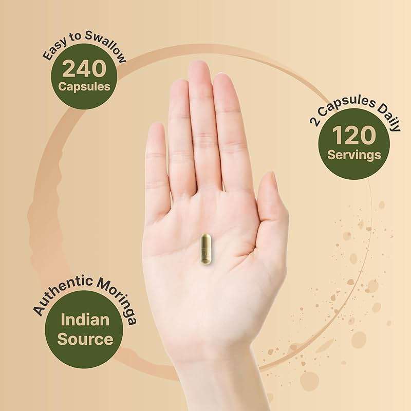 NatureBell Moringa 800mg Per Serving - 240 Capsules - Organic Moringa for Daily Immune, Energy & Skin Health Support* - Green Superfood - 3rd Party Tested, Non-GMO & Gluten-Free - Image 4