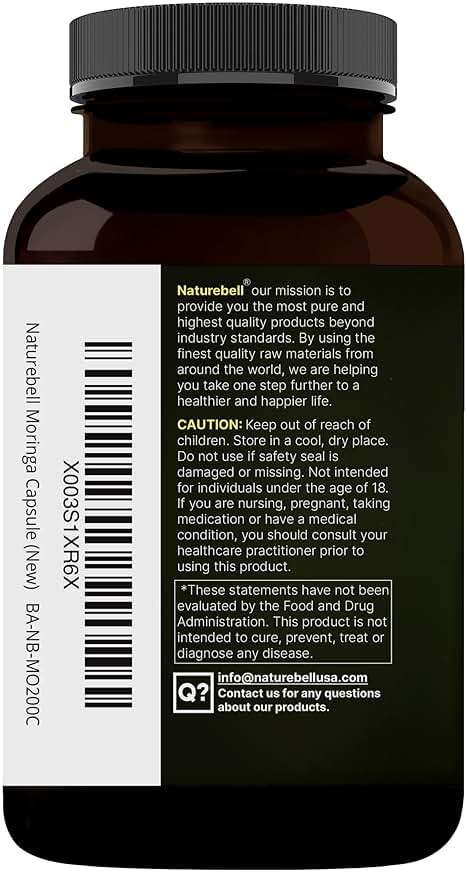 NatureBell Moringa 800mg Per Serving - 240 Capsules - Organic Moringa for Daily Immune, Energy & Skin Health Support* - Green Superfood - 3rd Party Tested, Non-GMO & Gluten-Free - Image 8