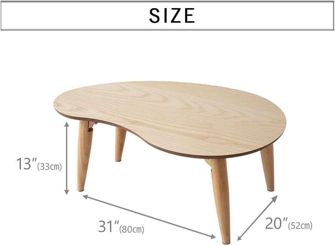EMOOR Wood Folding Coffee Table Pear-Shaped (31.5"x20.5") Natural, Floor Sitting Low Table Small Space Minimalist Japanese Tatami Room - Image 2