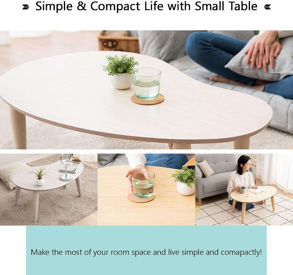 EMOOR Wood Folding Coffee Table Pear-Shaped (31.5"x20.5") Natural, Floor Sitting Low Table Small Space Minimalist Japanese Tatami Room - Image 4