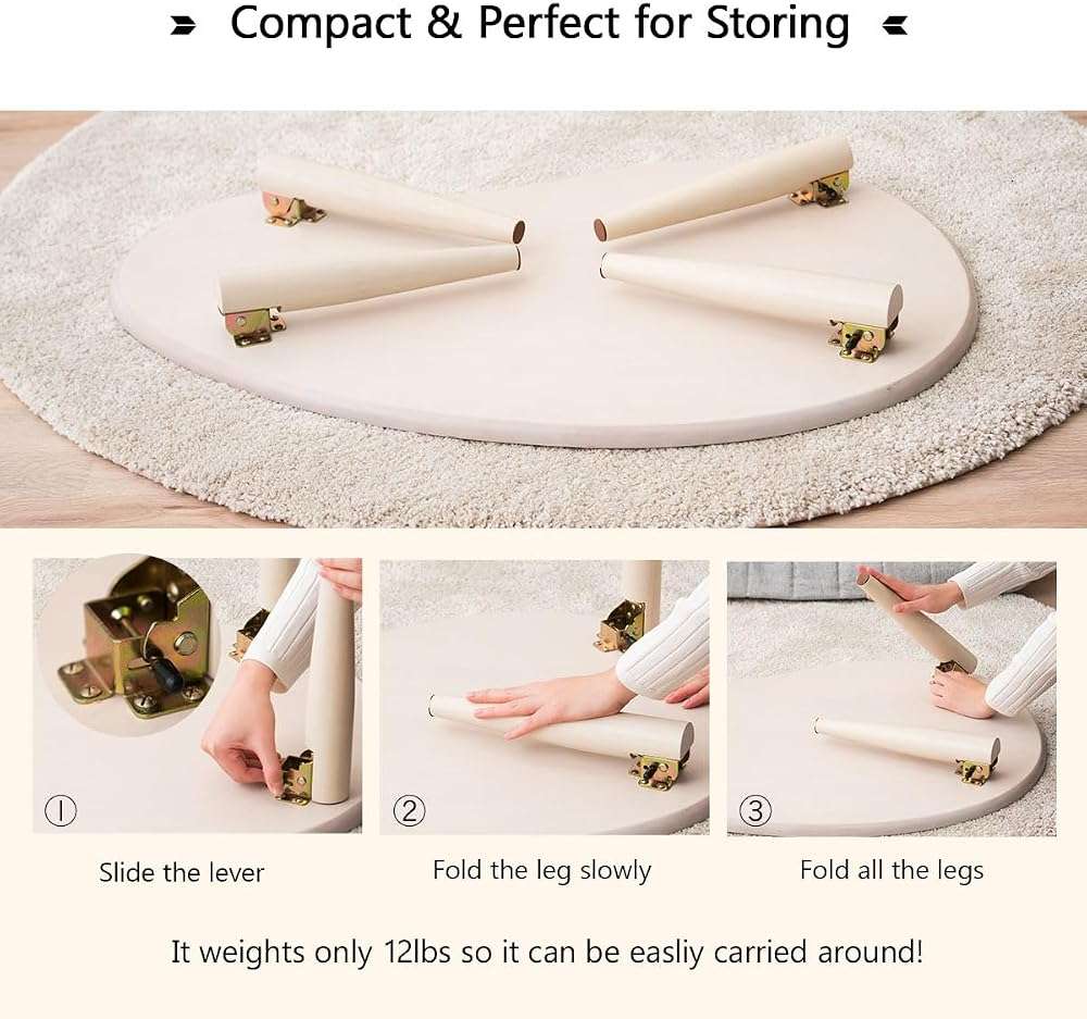 EMOOR Wood Folding Coffee Table Pear-Shaped (31.5"x20.5") Natural, Floor Sitting Low Table Small Space Minimalist Japanese Tatami Room - Image 6