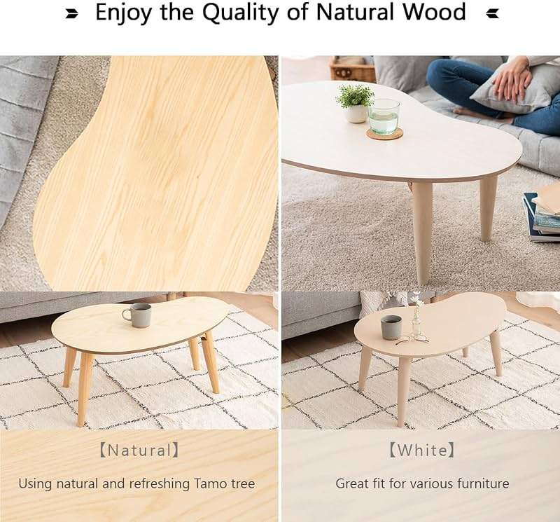 EMOOR Wood Folding Coffee Table Pear-Shaped (31.5"x20.5") Natural, Floor Sitting Low Table Small Space Minimalist Japanese Tatami Room - Image 7
