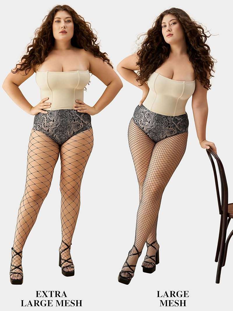 Aneco 4 Pairs Plus Size Fishnets Tights Sexy Black Fishnet Pantyhose Stockings Cross Mesh Tights Thigh High Stockings - Image 2