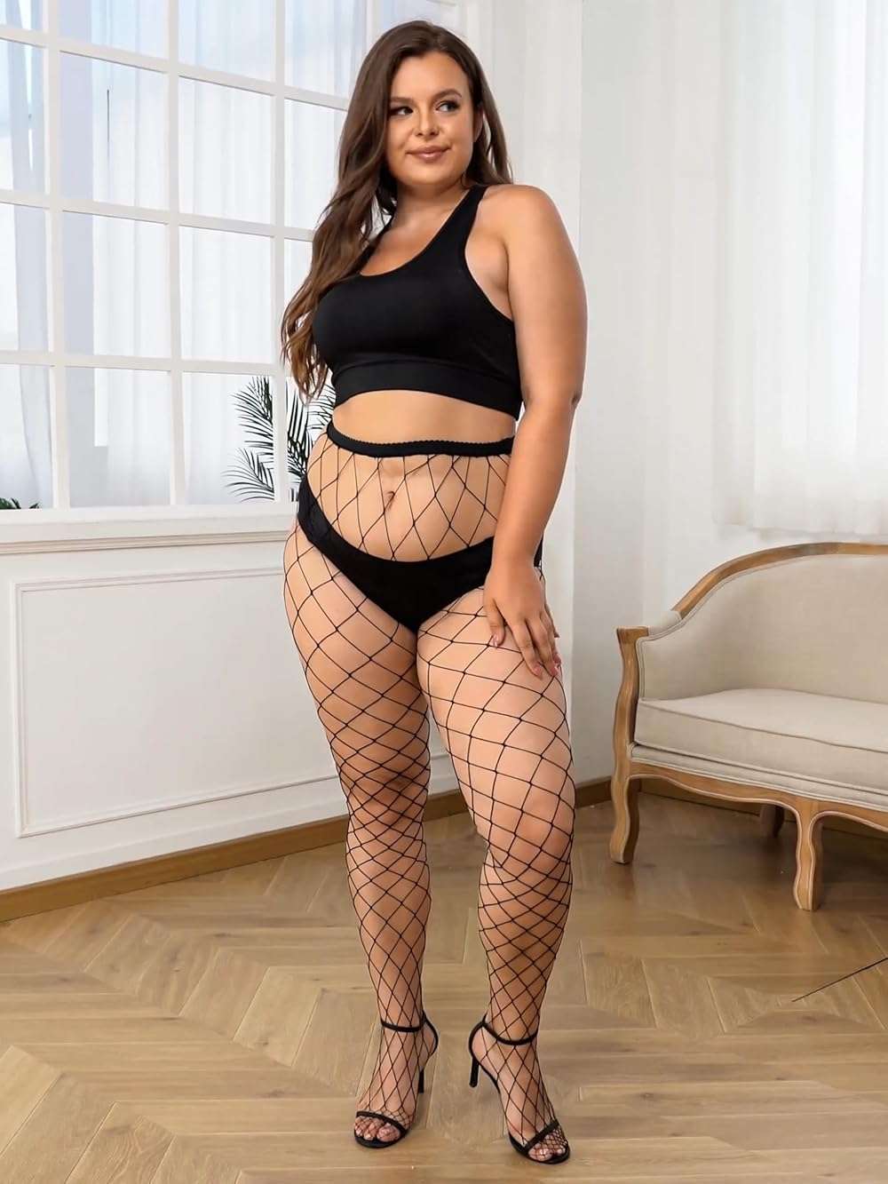 Aneco 4 Pairs Plus Size Fishnets Tights Sexy Black Fishnet Pantyhose Stockings Cross Mesh Tights Thigh High Stockings - Image 6