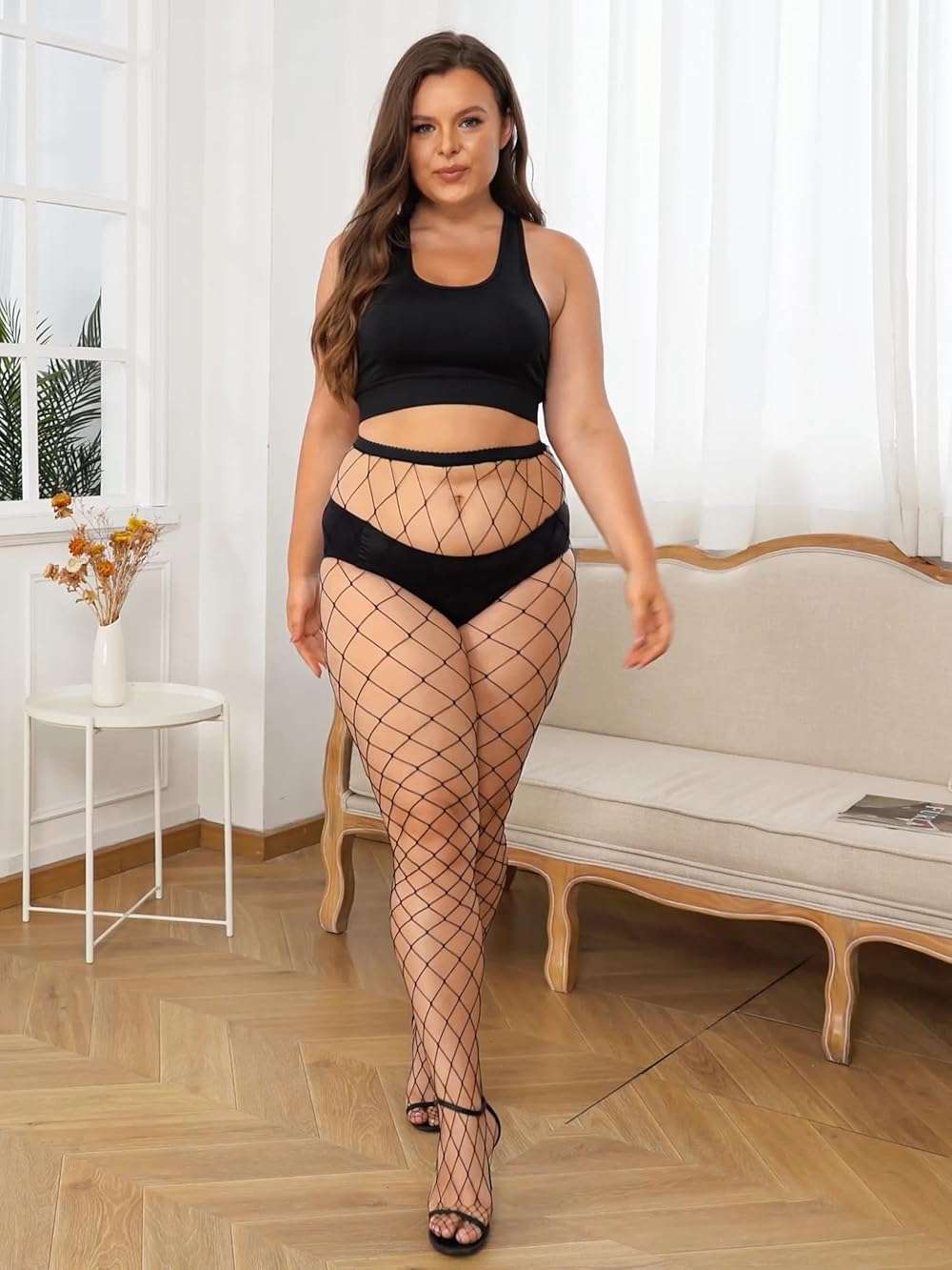 Aneco 4 Pairs Plus Size Fishnets Tights Sexy Black Fishnet Pantyhose Stockings Cross Mesh Tights Thigh High Stockings - Image 7