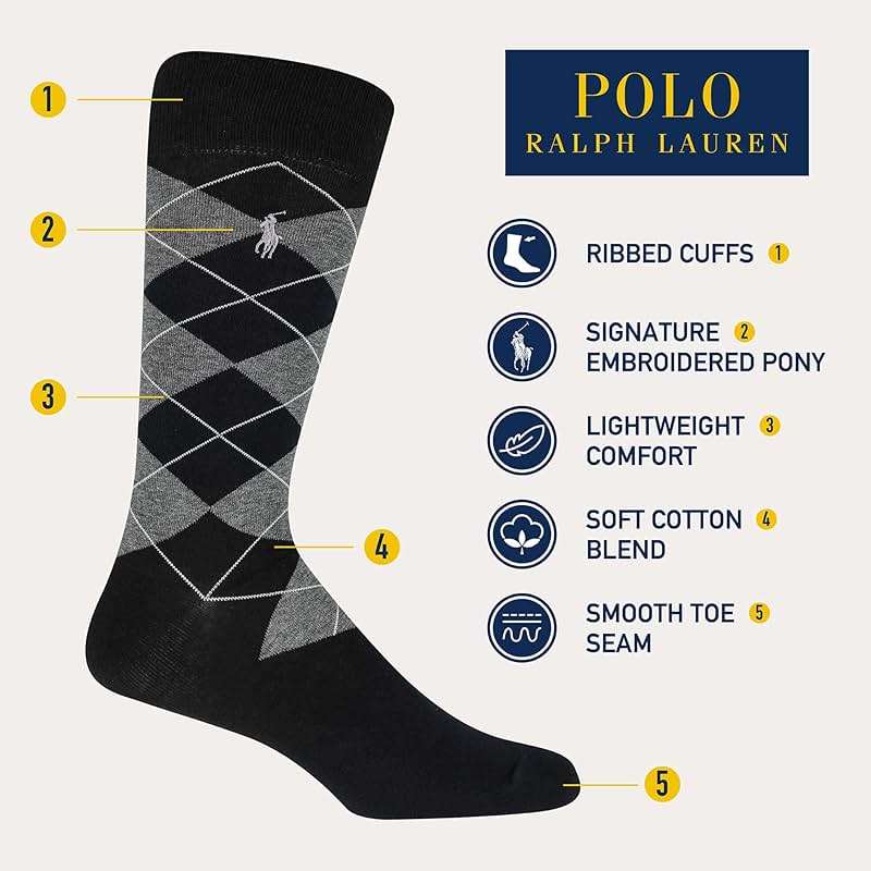 POLO RALPH LAUREN Men's Assorted Pattern Dress Crew Socks (4-Pack) - Image 2