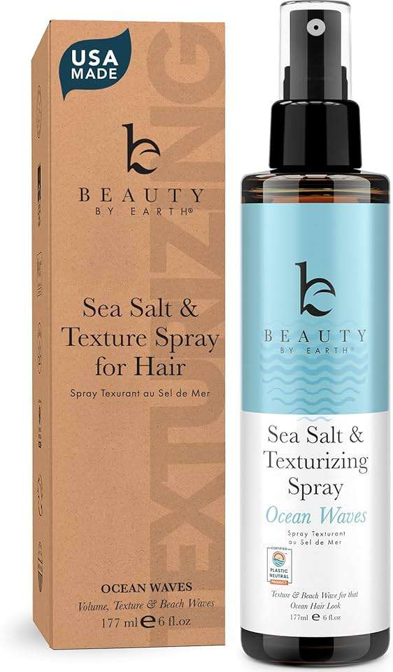 Beauty by Earth Sea Salt Spray - Aloe-Enhanced Beach Waves without Dryness, Texture & Volume Spray for All Hair Types, USA Made with Organic Ingredients, Ocean Waves Scent 6oz - Image 1