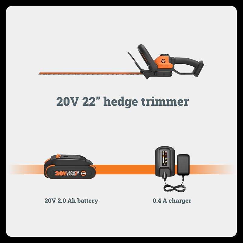 WORX 22" Cordless Hedge Trimmer, Electric Hedge Trimmer with Dual-Action Blades, Lightweight Bush Trimmer with 4.4 LBS, Battery & Charger Not Included, WG261.9 - Image 7