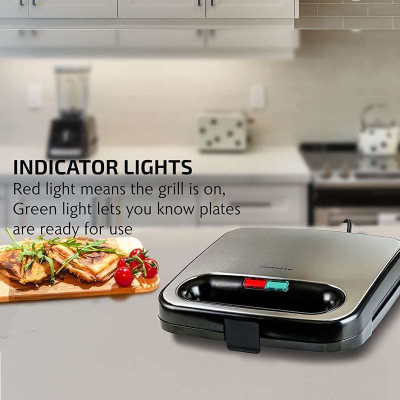 OVENTE Electric Sandwich Maker with Non-Stick Plates, Indicator Lights, Cool Touch Handle, Easy to Clean and Store, Perfect for Cooking Breakfast, Grilled Cheese, Tuna Melts and Snacks, Black GPS401B - Image 4