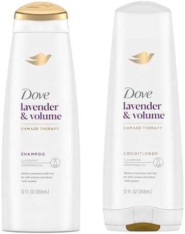 Dove Shampoo & Conditioner, Lavender & Volume Damage Therapy – Volumizing Hair Products for Women with Fine, Flat Hair, 12 Oz Ea - Image 1