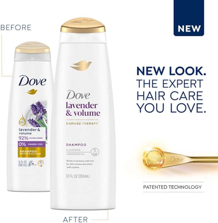 Dove Shampoo & Conditioner, Lavender & Volume Damage Therapy – Volumizing Hair Products for Women with Fine, Flat Hair, 12 Oz Ea - Image 3