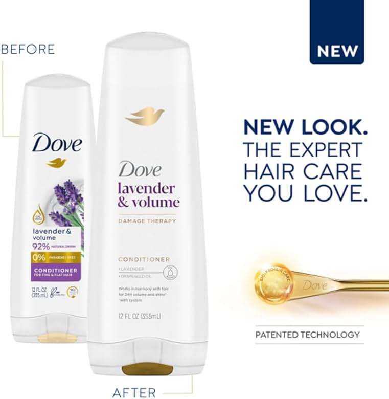 Dove Shampoo & Conditioner, Lavender & Volume Damage Therapy – Volumizing Hair Products for Women with Fine, Flat Hair, 12 Oz Ea - Image 4