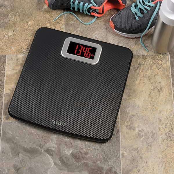 Taylor Digital Bathroom Scale, Body Weight Scale 400 LB Capacity, Carbon Fiber Anti-Slip Mat, 11.8 x 11.8 Inch Platform, Black - Image 4