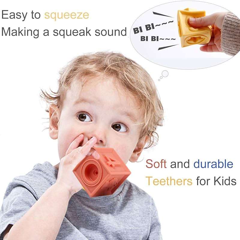 Mini Tudou Baby Blocks Soft Building Blocks Baby Toys Teethers Toy Educational Squeeze Play with Numbers Animals Shapes Textures 6 Months and Up 12PCS - Image 3